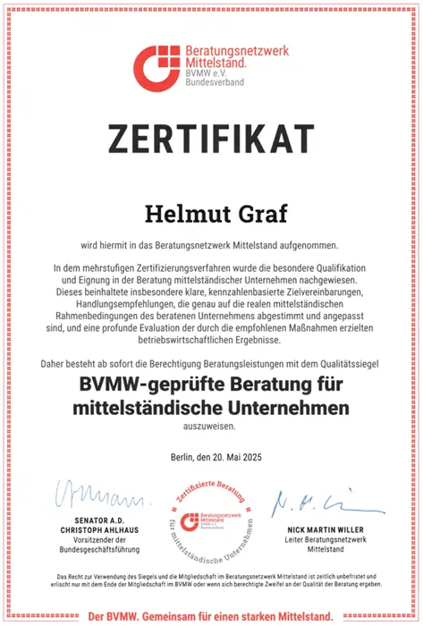BVMV - Beratungsnetzwerk Mittelstand - Zertifikat